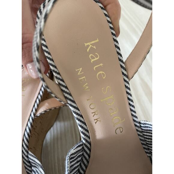 Kate Spade Julep Canvas & Cork Platform Wedge Sandal Blue Stripe Ankle Strap 8.5 - Picture 6 of 8